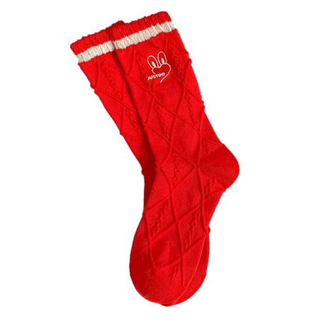

CLZOUD Womens Hiking Socks Cotton Women Autumn and Winter Red Color Matching Thickened Warm Mid Tube Socks Women Thick Socks