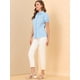 thumbnail image 2 of Blusa de Algodón con Volantes y Cuello Vuelto para Mujer Azul Claro S, 2 of 6