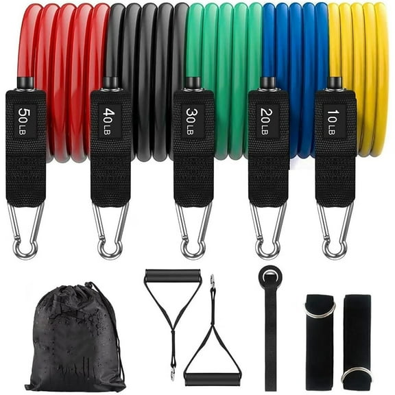 Tube Resistance Bands for Working Out - Home Gym Equipment Exercise Bands with Handles for Women and Men - 11 Pcs Resistance Tubes Workout Set for Yoga Blocks