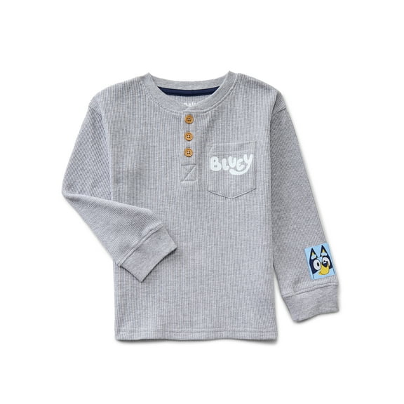 Bluey Toddler Boys Holiday Thermal Henley Shirt with Long Sleeves, Sizes 12M-5T