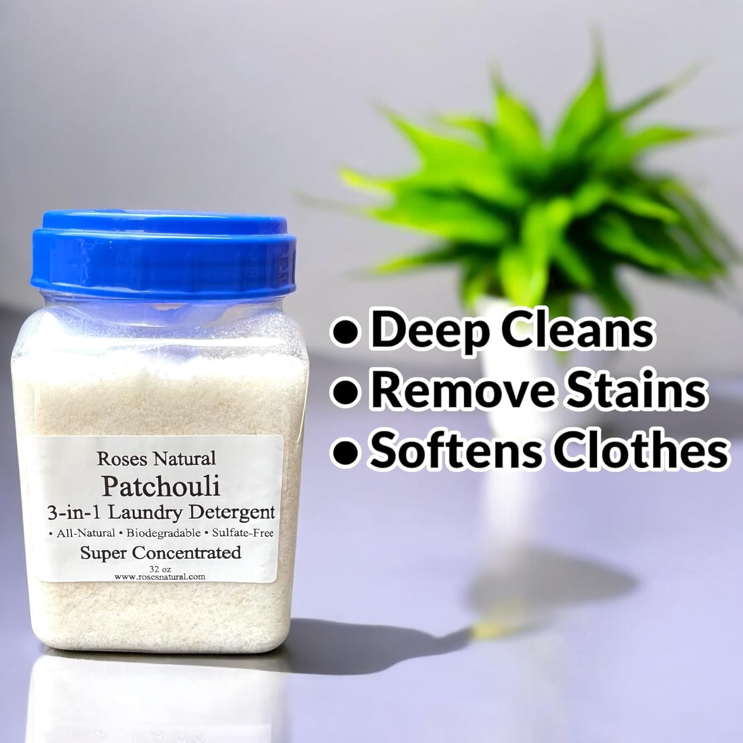 Patchouli 3-in-1 Laundry Detergent, Super Concentrated, All-Natural, Sulfate-Free, 32 oz, Non-Toxic, Stain Remover, Vegan-Friendly,