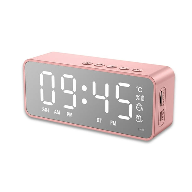Superficie del espejo 3-en-1 Reloj de alarma grande Mostrar Bluetooth Compatible con Bluetooth Reducción de ruido Altavoz Tiempo real Temperatura Meter Relojes Tipo 1 Rosa seitruly HA011424-02