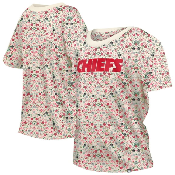 Women's New Era Cream Kansas City Chiefs Glam Game Floral Scoop Neck T-Shirt