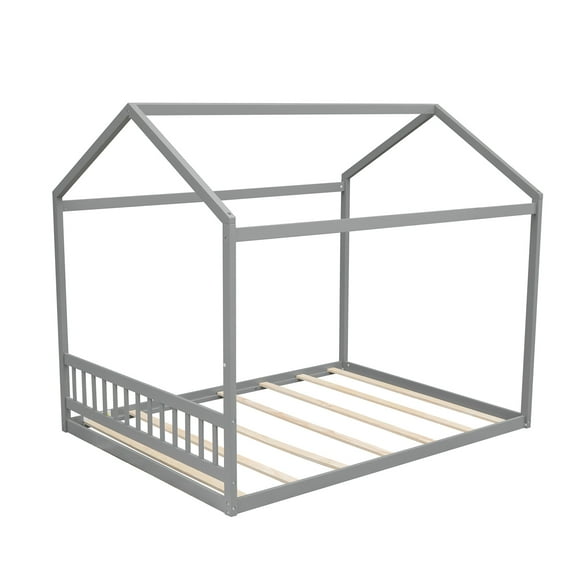 Wooden House Canopy Bed Frames With Headboard Easy Assembly Wooden Slat Mattress Foundation No Box Spring Needed House Platform Bed Floor Bed Frames For Guest Room Bedroom