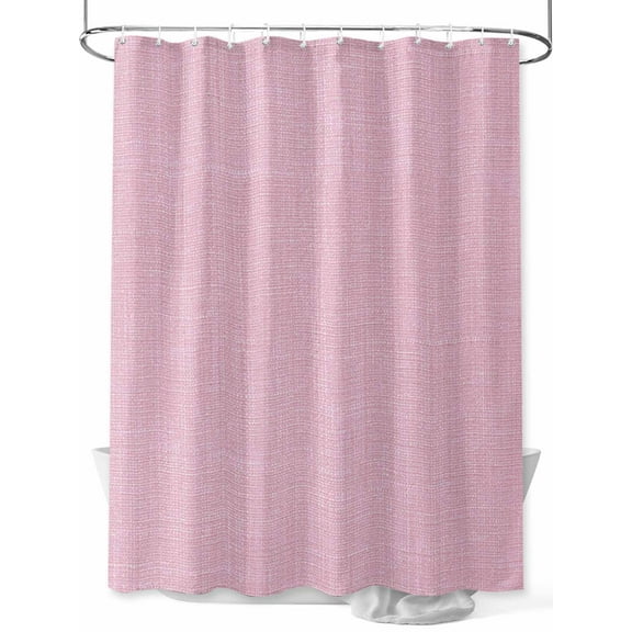 Shower Curtain Pink Linen Texture Bathroom Curtains with Hooks, Waterproof Fabric Farmhouse Solid Color Bath Shower Curtains Set for Bathroom Bathtubs Decor 36x72 Inch