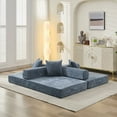 thumbnail image 5 of Folding Mattress Sofa Bed, 79'' Foldable Sleeper Lounge Modular Couch, Sleeper Sofa Couch with Armrest and Pillows, Chenille Floor Sofa Lounge Couch for Living Room Bedroom,Blue, 5 of 14