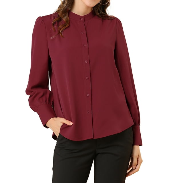INSPIRE CHIC Women's Stand Collar Button Down Long Sleeve Shirts