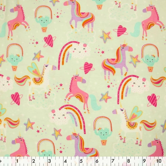 FABRIC CREATIONS Mint Unicorn Over Rain Flannel Fabric by the Metre 107 cm (42.1 in) (42")