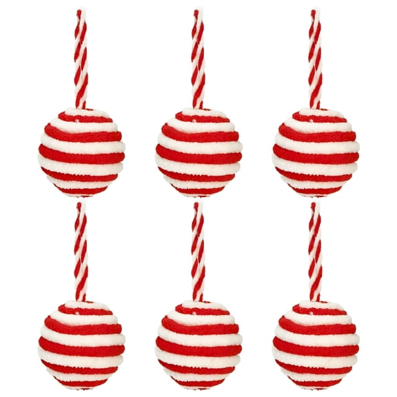 Red and White Candy Ball Plush Christmas Ornaments, 3.15" Hanging Fluff Peppermint Christmas Balls for Tree Decor, Strip Candy Cane Swirl Red White Balls Ornaments for Bowl Basket Vase Fillers
