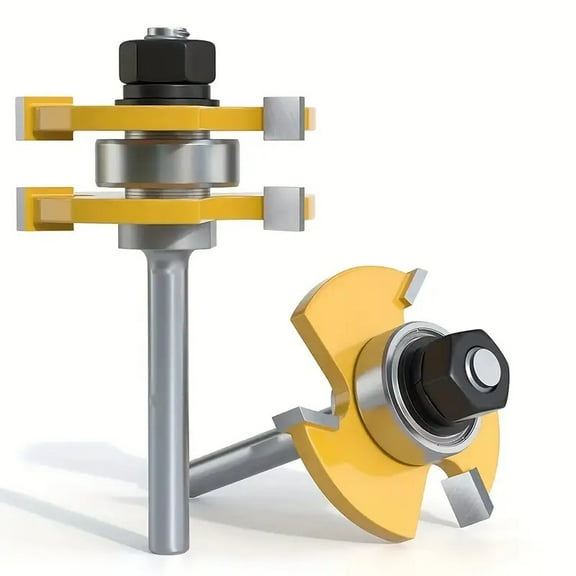 DEXIMRO 2PCS Tongue and Groove Router Bit Set, 1/4-Inch Shank, 3 Teeth T-Shape Wood Milling Cutter, Flush Trim & Lock Miter Router Bit for Cabinet Drawer Lock