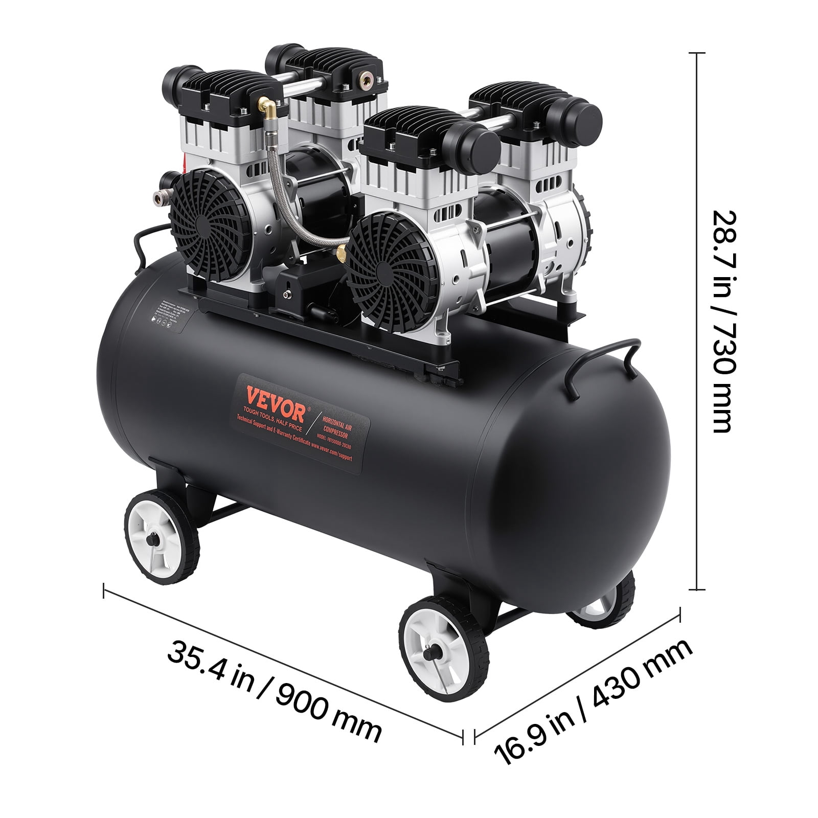 VEVOR Air Compressor, 20 Gallon Steel Tank, 4HP 10.6 CFM@90 PSI Oil Free Air Compressor & Max. 125PSI Pressure, 78dB Ultra Quiet Portable Compressor, for Auto Repair, Tire Inflation, Spray Painting
