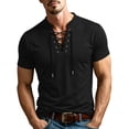 thumbnail image 5 of LODIENY Short Sleeve Shirts for Men Retro Style Lace up Tops Medieval Viking Hippie Halloween Cosplay Pirate Renaissance Costume Black M, 5 of 9