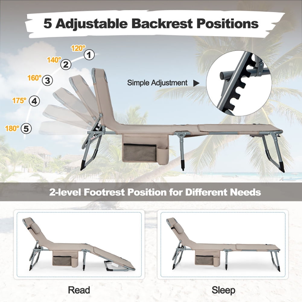 Aimee Lii 5-position Outdoor Folding Chaise Lounge Chair, Outdoor Patio Furniture, Beige