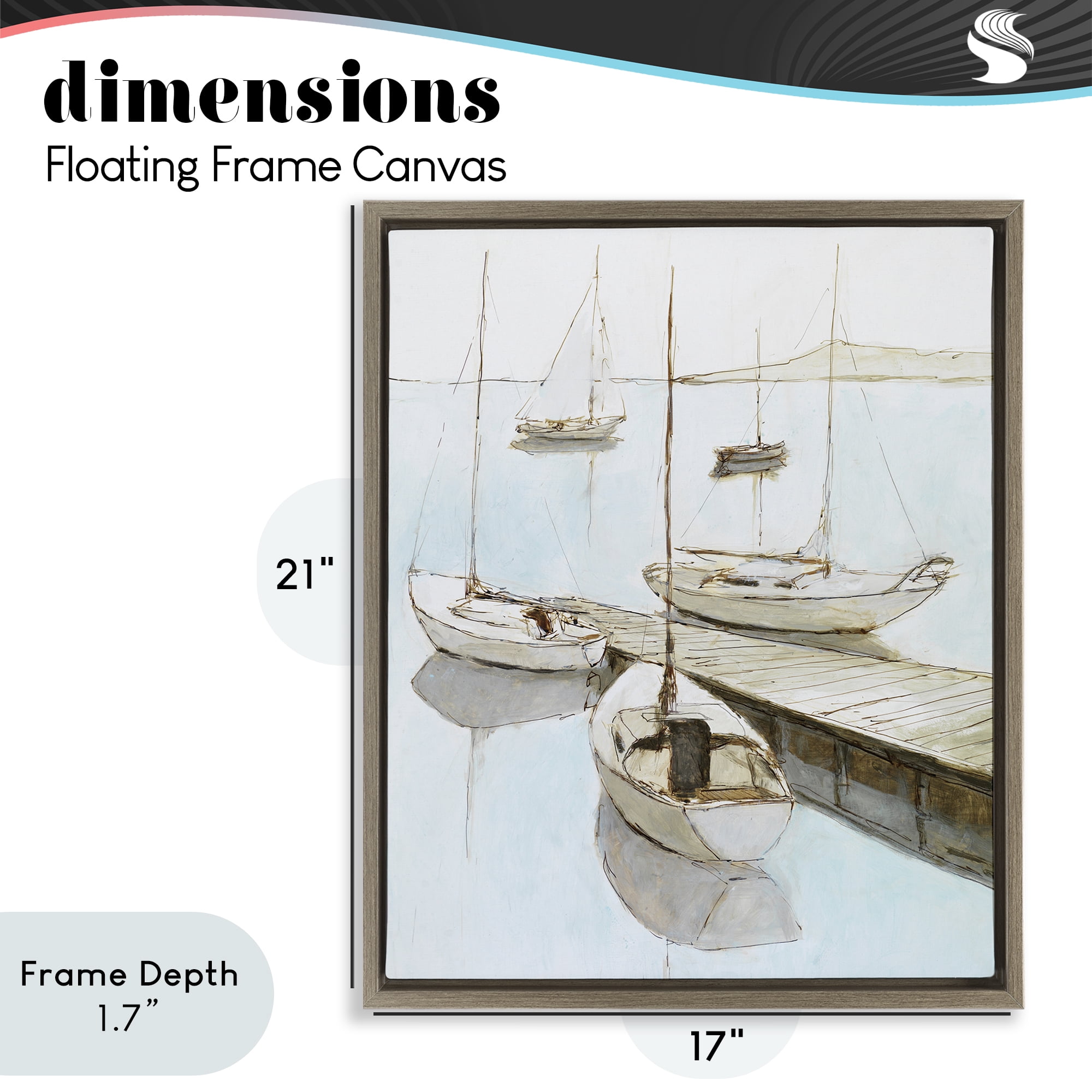 Stupell Industries Docked Sails Coastal Scene Brown Framed Floater Canvas Wall Art, design by Lorenzo Collective