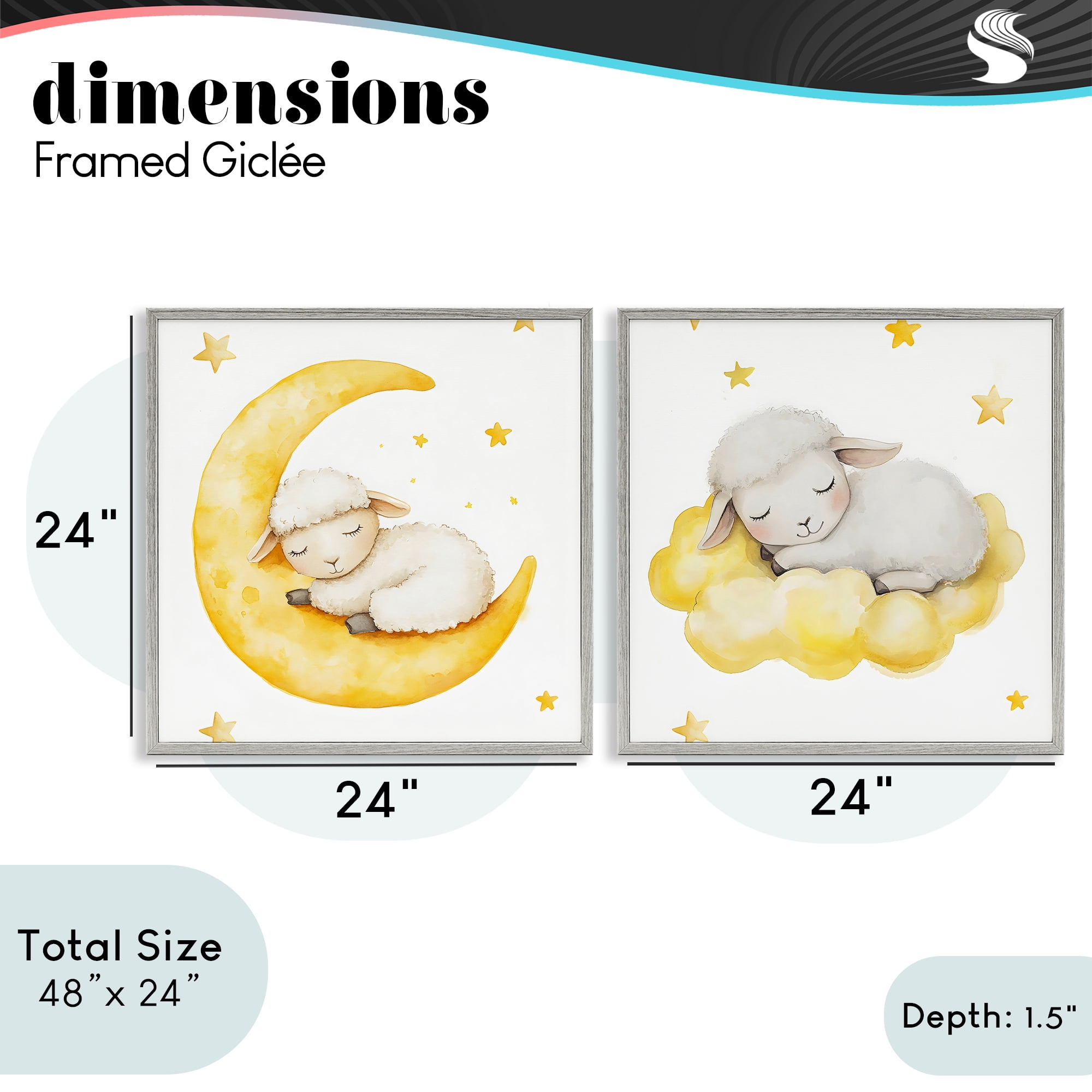 Stupell Industries Sleeping Sheep Cloud and Moon 2 Piece Gray Framed Giclee Art Set, design by LSR Design Studio