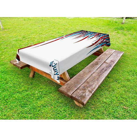 

4th of July Outdoor Tablecloth Independence Day Themed Stars and Swirled Stripes Composition Decorative Washable Fabric Picnic Tablecloth 58 X 120 Inches Red White and Navy Blue by Ambesonne