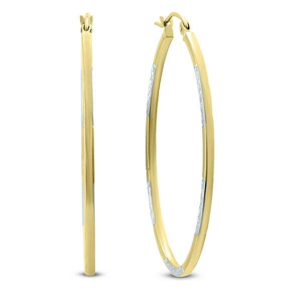 SZUL Women's 14K Yellow Gold Two Toned Hoop Earrings with Diamond Cut Rhodium Accents (42mm)