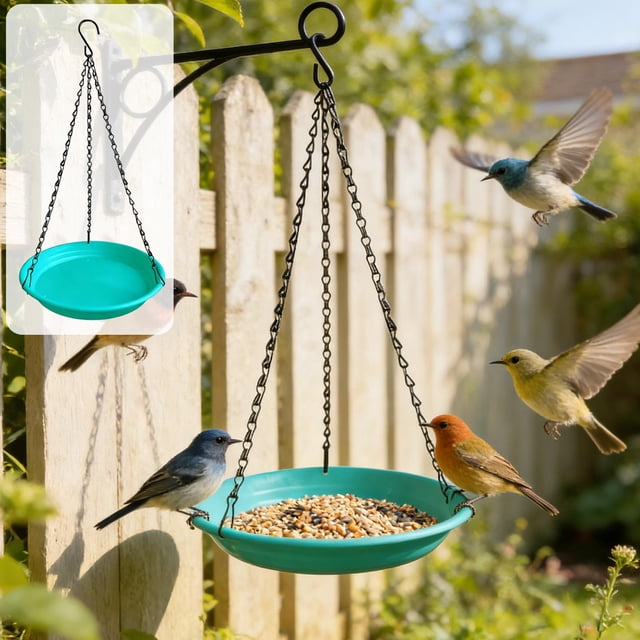 Plastic Hanging Bird Feeder, Hummingbirds Water Feeder With Chain, for Outdoor Garden, Green
