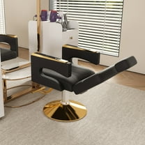Noble House PU Leather Hydraulic Barber Chair, 360° Swivel Reclining Salon Chair with Armrests, Black Gold