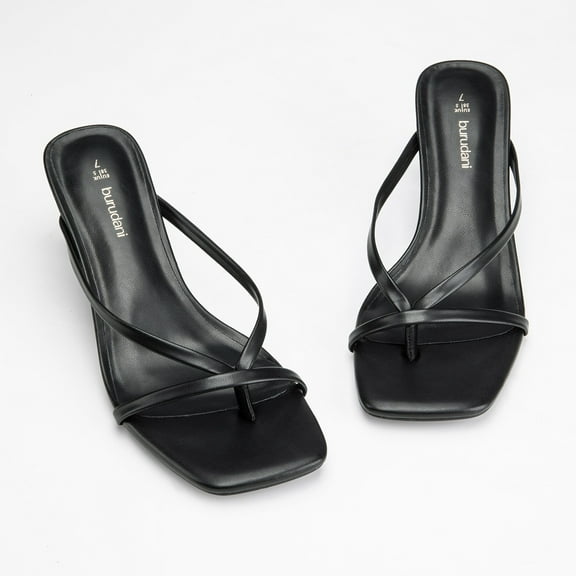 BURUDANI Womens Slip On Metallic Heeled Sandals Flip Flop