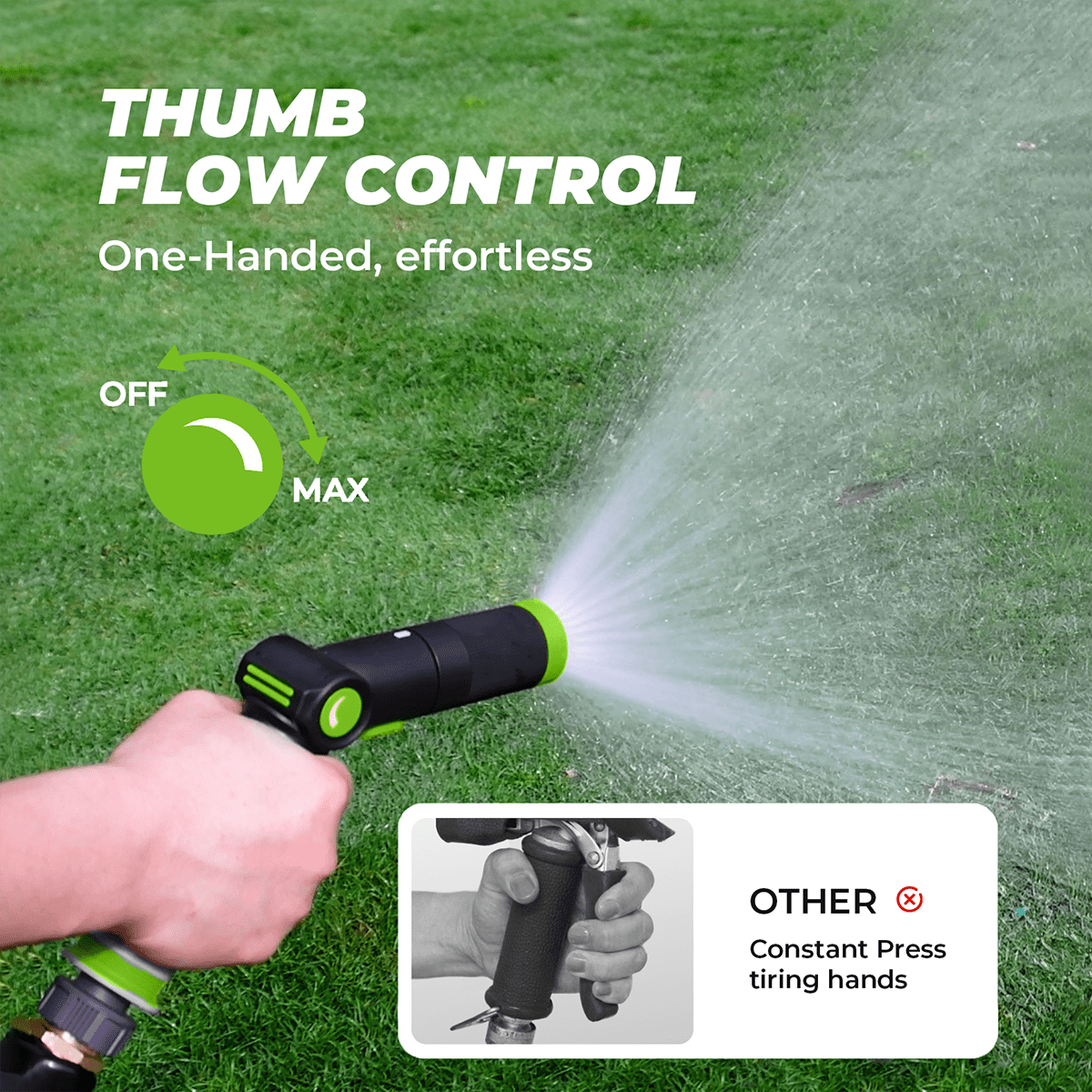 RainPoint Water Hose Nozzles Thumb Control, 3 Detachable Nozzle Total 21-Spray Patterns Garden Sprayer Nozzle with 3/4" Hose Connector for Watering and Cleaning