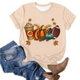 thumbnail image 2 of WREESH Thanksgiving Shirts for Women Casual Crew Neck Tees Short Sleeve Graphic T-Shirts Fall Tops 2025 Beige, 2 of 4
