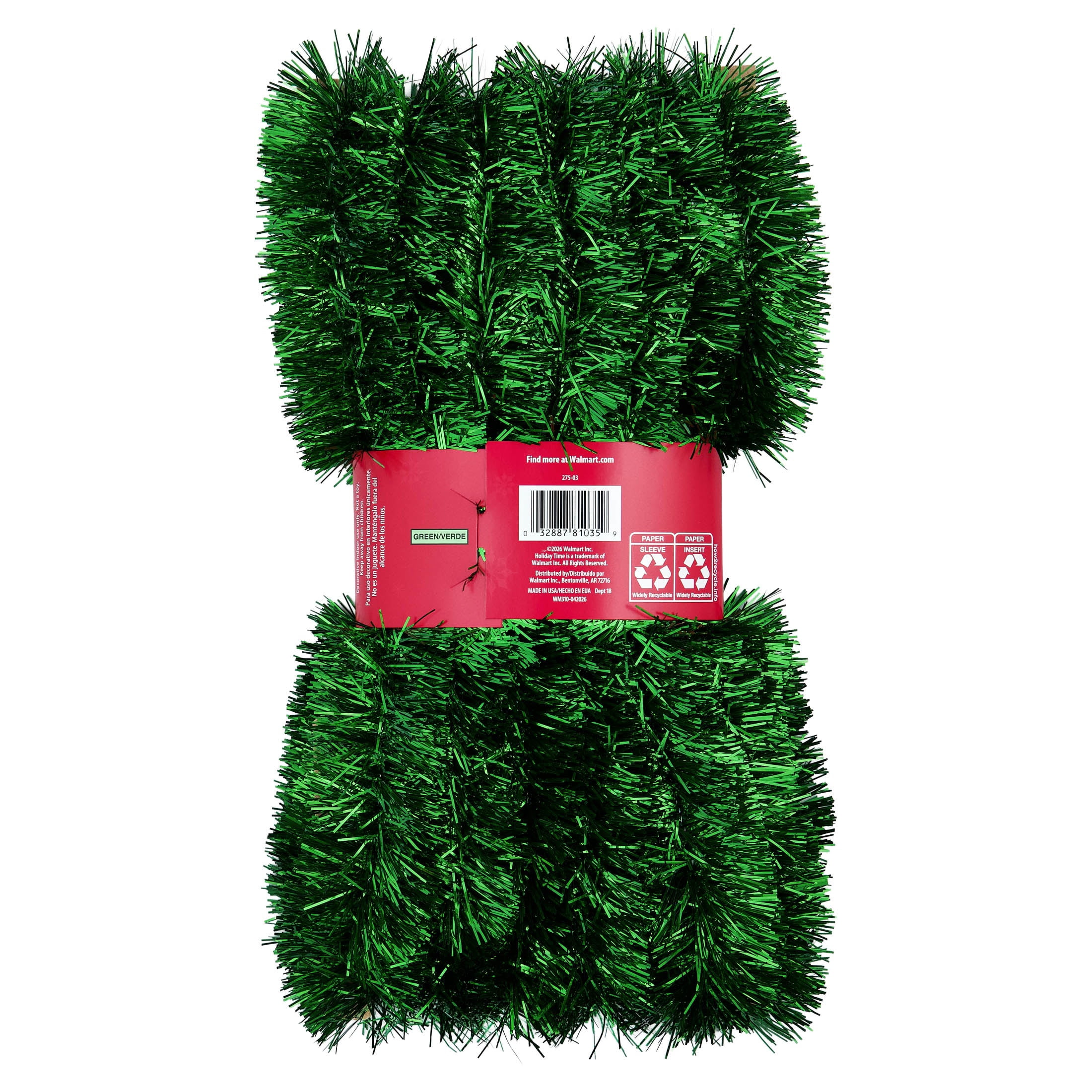 Tinsel Christmas Garland, Green, 15', by Holiday Time