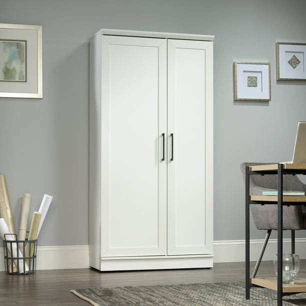 Wood Storage Cabinet Soft White Finish, Sauder 2 Door Storage Pantry Cabinet With Adjustable Shelves White