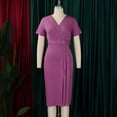 thumbnail image 4 of AURA Women’s Pencil Midi Dress V Neck Short Sleeve Solid Color With Belt S XXXL, 4 of 7