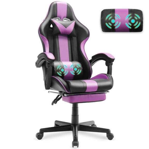 Huracan Gaming Chair with Footrest and Massage, Ergonomic High Back Office Gamer Chair for Adults, Swivel Computer Chair with Lumbar Support and Headrest