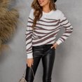 thumbnail image 5 of Lilgiuy Women Autumn And Winter Knit Stripe Print Crewneck Pullover Sweater,White,6(M) Fall Fashion 2022 Spring Winter, 5 of 5