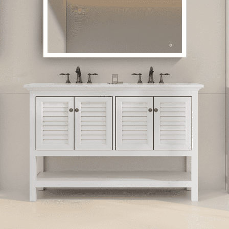 Modern Mirrors Thayer Double Bathroom Vanity with Cabinet, Quartz Countertop, and 2 Porcelain Sinks