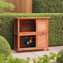 Pefilos 41" Rabbit Hutch Indoor with Tray, Bunny Hutch Outdoor 2 Story Wooden Rabbit House Guinea Pig Cages with Ramp, Orange