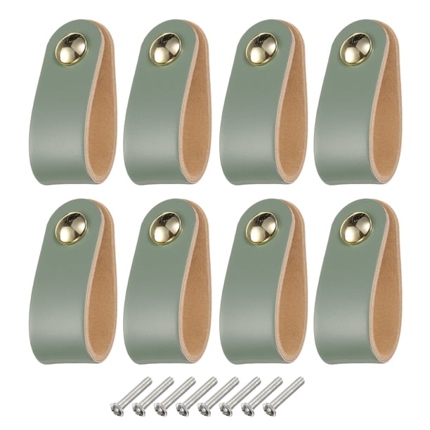 Uxcell 8 Packs Tiradores de Cajón de Cuero con Tornillos para Cajones, Azul/Dorado