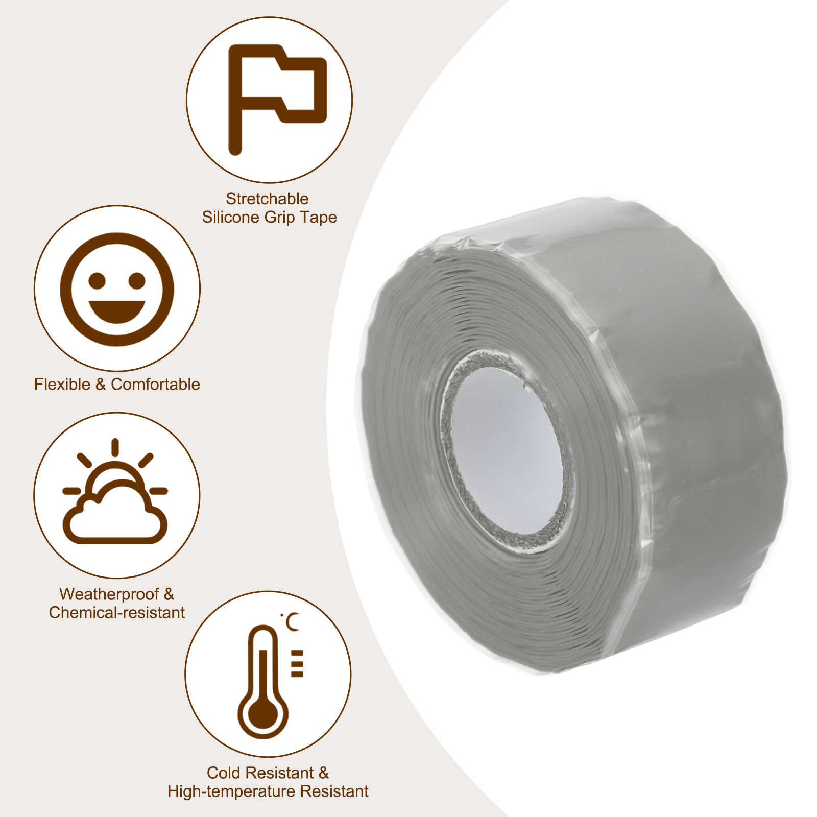Uxcell Grip Tape, Self-Fusing Silicone Tape 17ft, Sealing Repair Wrap Tape, Grey 2 Pcs