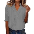 thumbnail image 6 of OIOLOYJM Golf Shirts for Women V Neck 3/4 Sleeve Geometric Print Polo Shirts Spring Lapel Collar Loose Fit Sports T Shirts Work Casual Outfits Gray M, 6 of 7