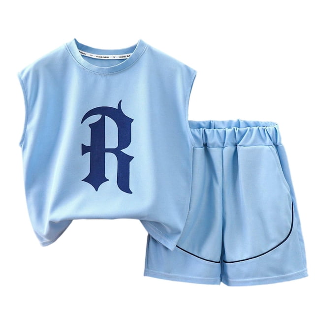Odeerbi Niños Niñas Carta Impresión Tank Top Shorts Set Conjunto Atlético Respirable Ropa Deportiva Para 2-14 Años