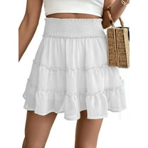 Womens Summer Flowy High Waist Ruffle Casual Cute Boho Beach Short Skirts Built-in Shorts White S