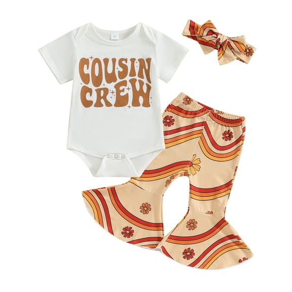 Bagilaanoe 3pcs Newborn Baby Girl Pants Set Short Sleeve Romper Tops   Floral Flare Trousers   Headband 3M 6M 12M 18M Infant Casual Clothes