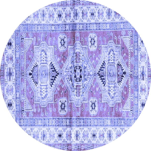 Ahgly Company Indoor Round Geometric Blue Traditional Area Rugs, 7' Round