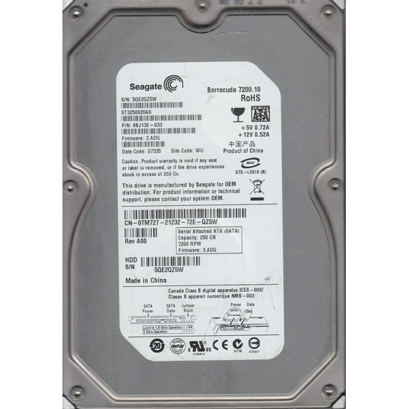 ST3250820AS, 5QE, WU, PN 9BJ13E-033, FW 3.ADG, Seagate 250GB SATA 3.5 Hard Drive