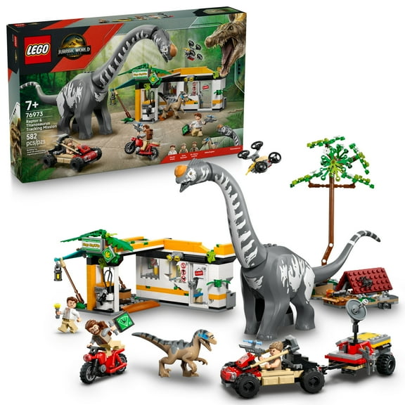 LEGO Jurassic World Raptor & Titanosaurus Tracking Mission Kids Toy - Building and Learning Toy for Pretend Play - Dinosaur Action Figures for Boys & Girls, Ages 7  - Gift Idea for Birthdays -76973