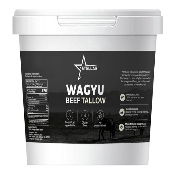 Stellar - Beef Tallow - 100% Wagyu - Good for Cooking, Baking and Frying - Food Grade - 5 LBS