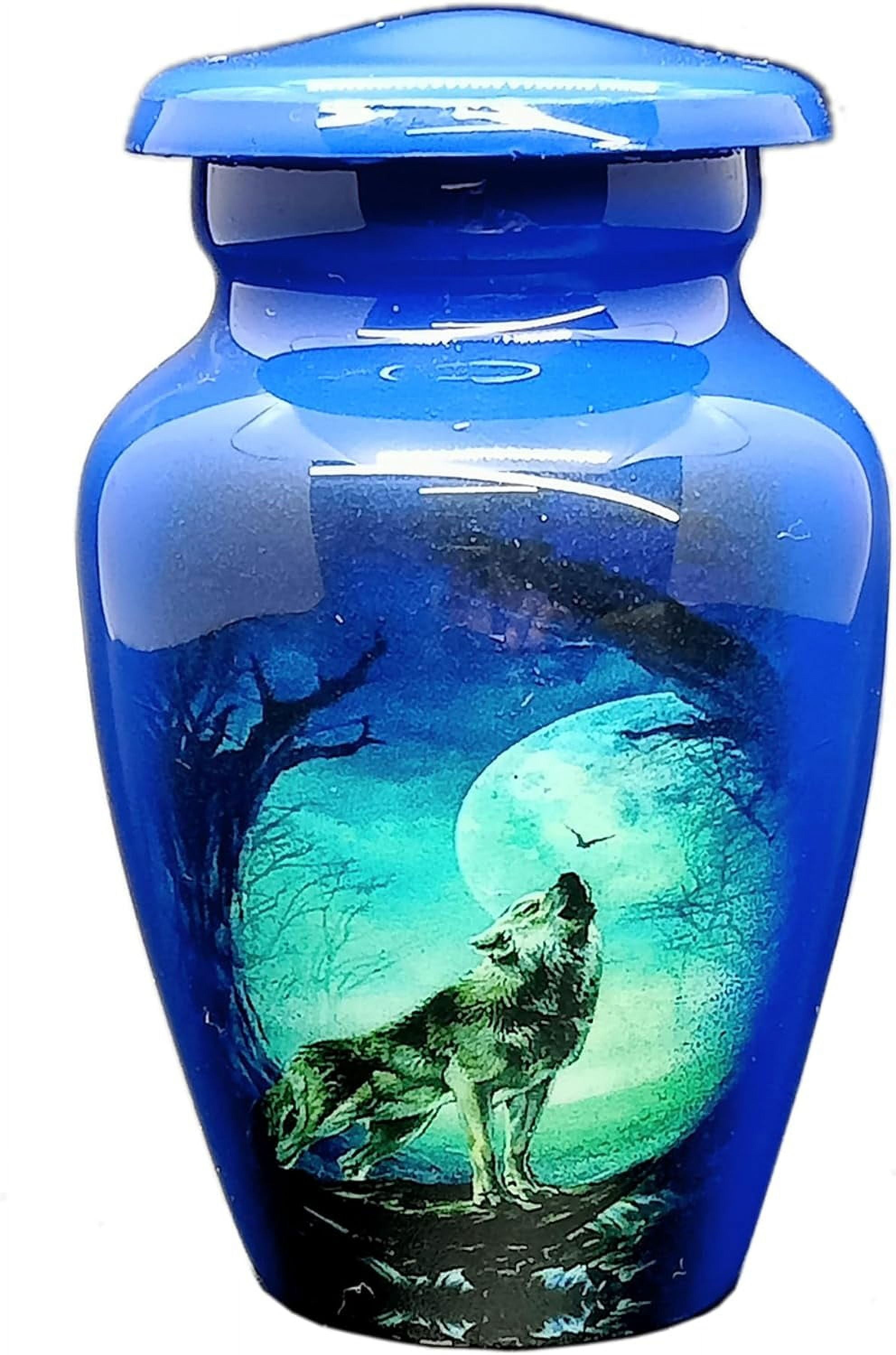 UR urns Keepsake Urn –Howling Wolf with Moon Keepsake Cremation Urn for Human Ashes with Velvet Box & Velvet Bag-Mini Keepsake Urn - Affordable Keepsake Urn (3 cu.in)