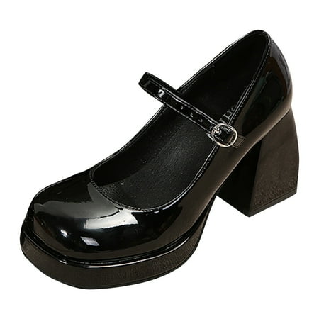 KELINFONG Women s Mary Jane Heels Platform Heels Dress Shoes Pumps with Buckle Strap for Office Wedding