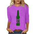 thumbnail image 1 of Pompotops T-Shirt d'Été Décontracté pour Femmes Imprimé Bière Col Rond Manches 3/4 Ample en Solde, 1 of 5