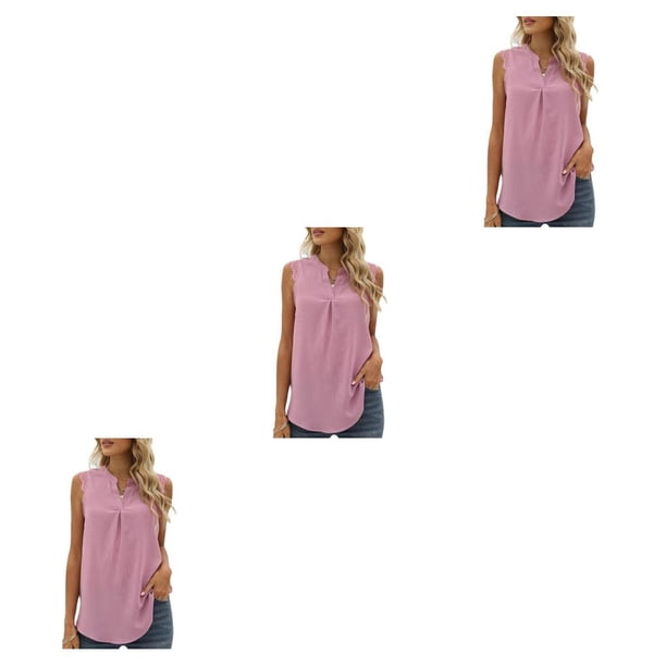 Sonducket Blusa sin mangas para mujer Camisa de color sólido Chaleco de dama de oficina Vacaciones en la playa Verano Top Banquetes Ropa Rosa Type1 NO1