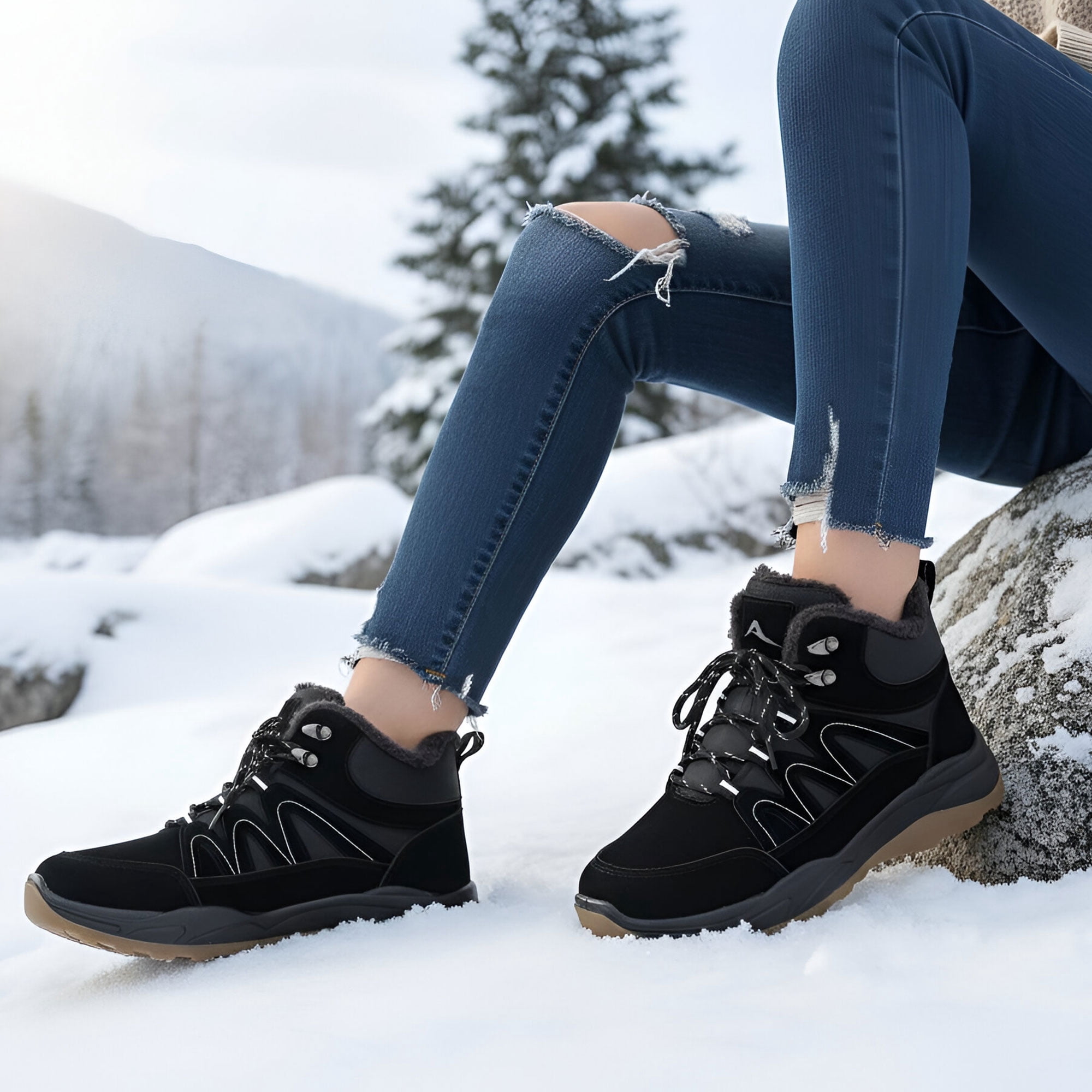 Ecetana Womens Snow Boots Winter Warm Faux Fur Lined Ankle Boots Waterproof Outdoor Hiking Shoes