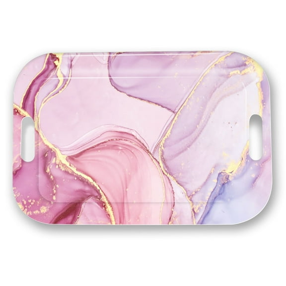 Serving Trays with Handles, 14.5 x 9.8 inch Rectangular Plastic Tray for Restaurant, Kitchen, Painting Of Pink And Gold Marble