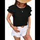 thumbnail image 1 of Camisas de Verano para Mujer, con Volantes, Corta, Cuello Redondo, con Textura, Elegantes Blusas de Negocios para Mujer, Elegantes e Informales Negro XXL, 1 of 8